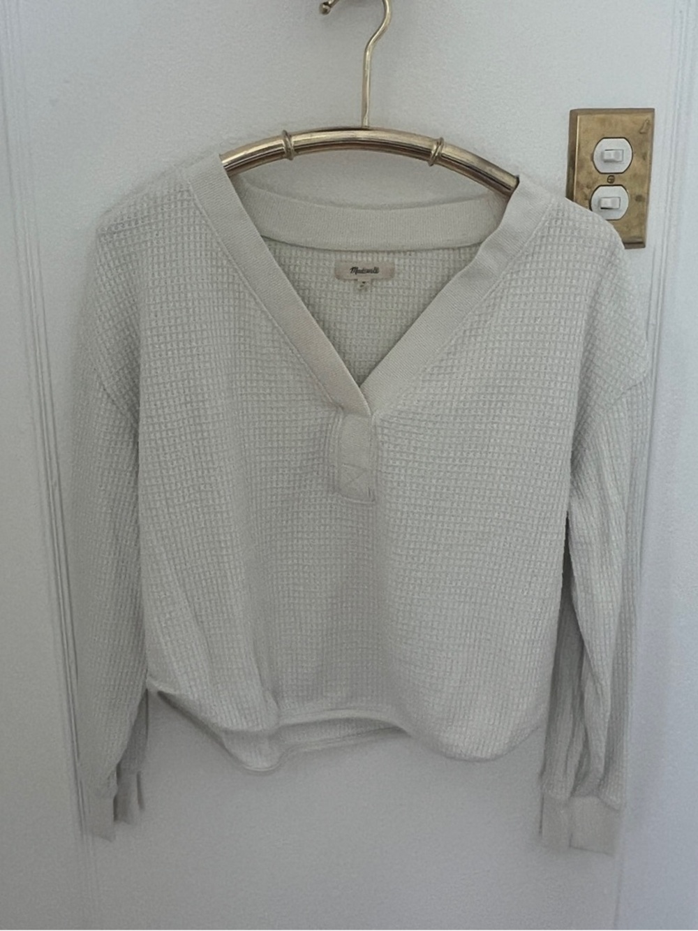 Madewell Cream Waffle Knit V‑Neck Top